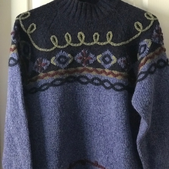 BUSHWACKER BLUE WOOL BLEND FLORAL SWEATER SZ SMALL - Picture 2 of 6